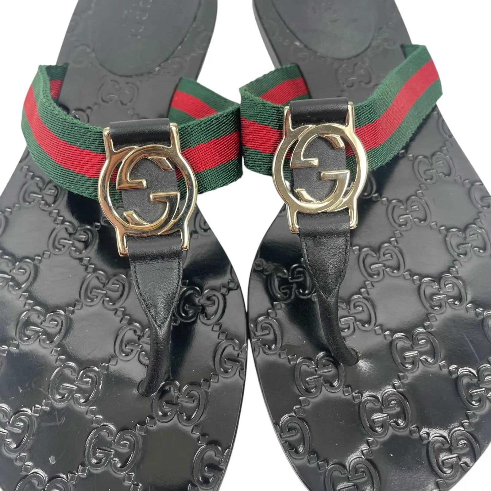 Gucci Interlocking GG Web Strap Thong Sandal Black Size 36.5 - Image 10