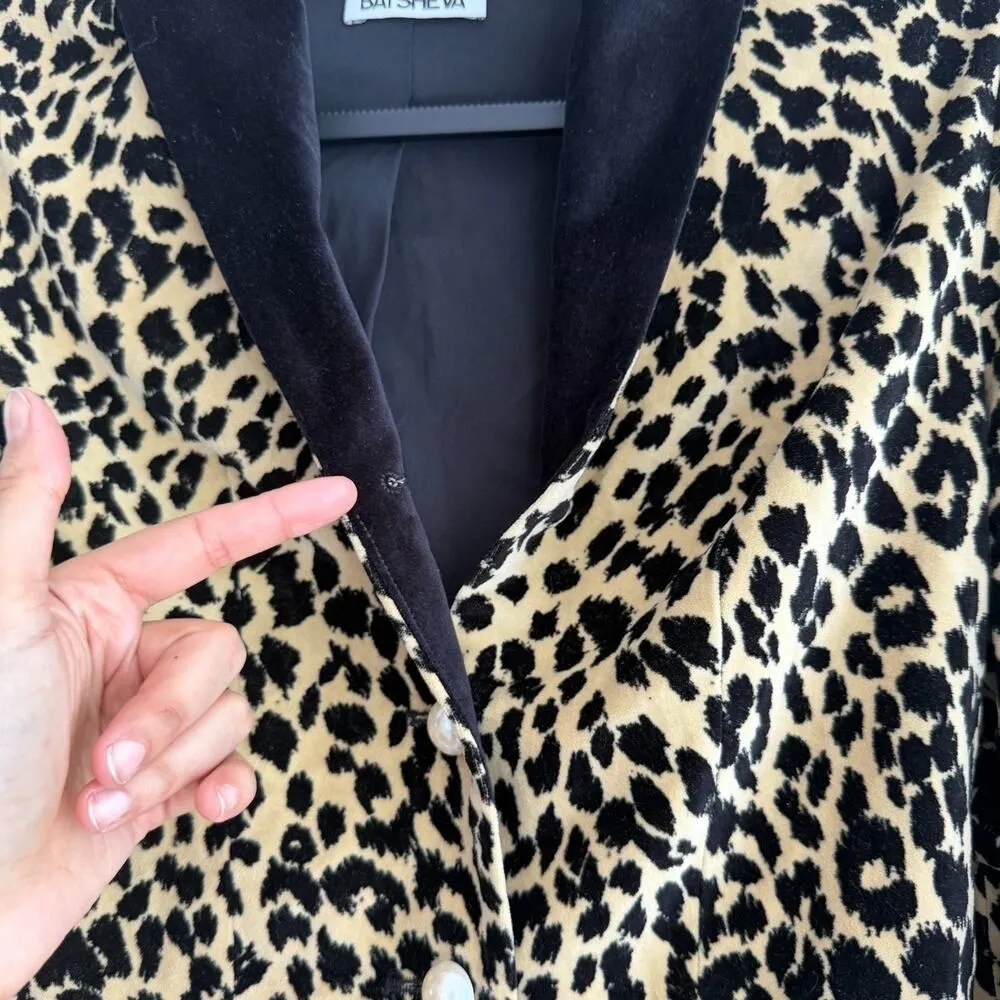Batsheva Jacket Womens 2 Leopard Animal Print Bell Sleeves Velvet Artsy Cropped Brown - Image 7