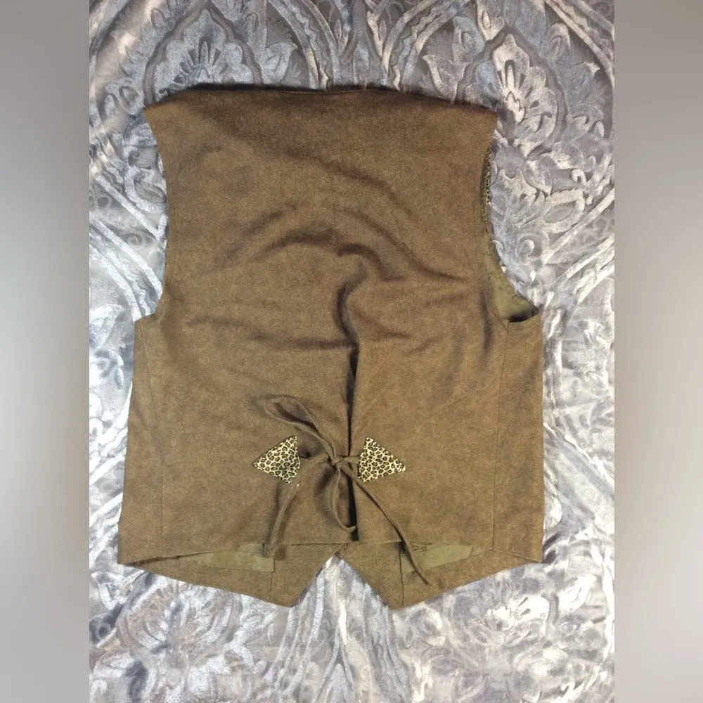 Vintage Olive, Leopard Print, & Beaded Vest Size 10 Green - Image 8