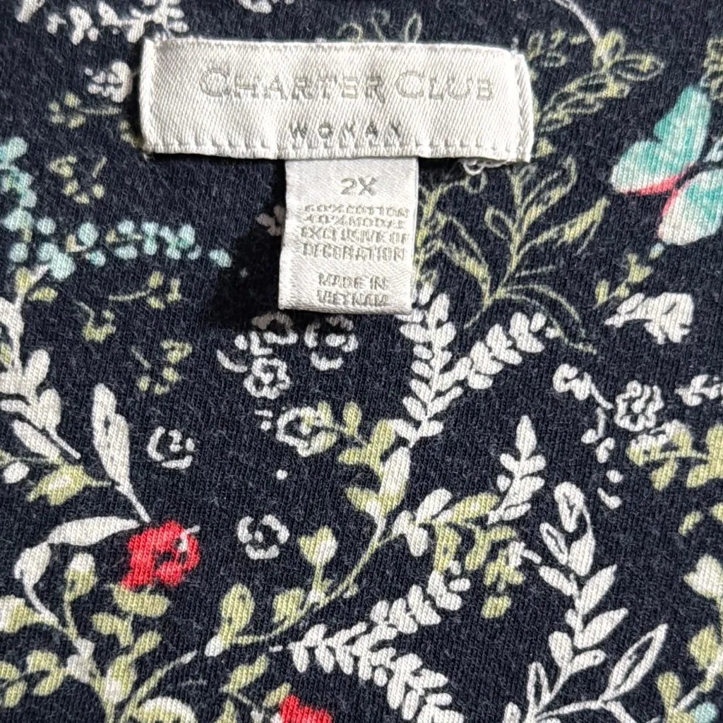 Charter Club Navy Floral Short Sleeve Top - Image 4
