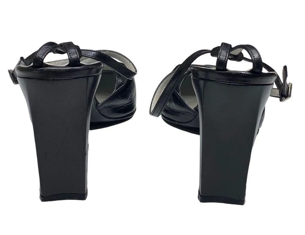 Luxe:  ༄ Retro Ankle Strap Heeled Sandal༄ Black Leather ༄ 8.5M - Image 4