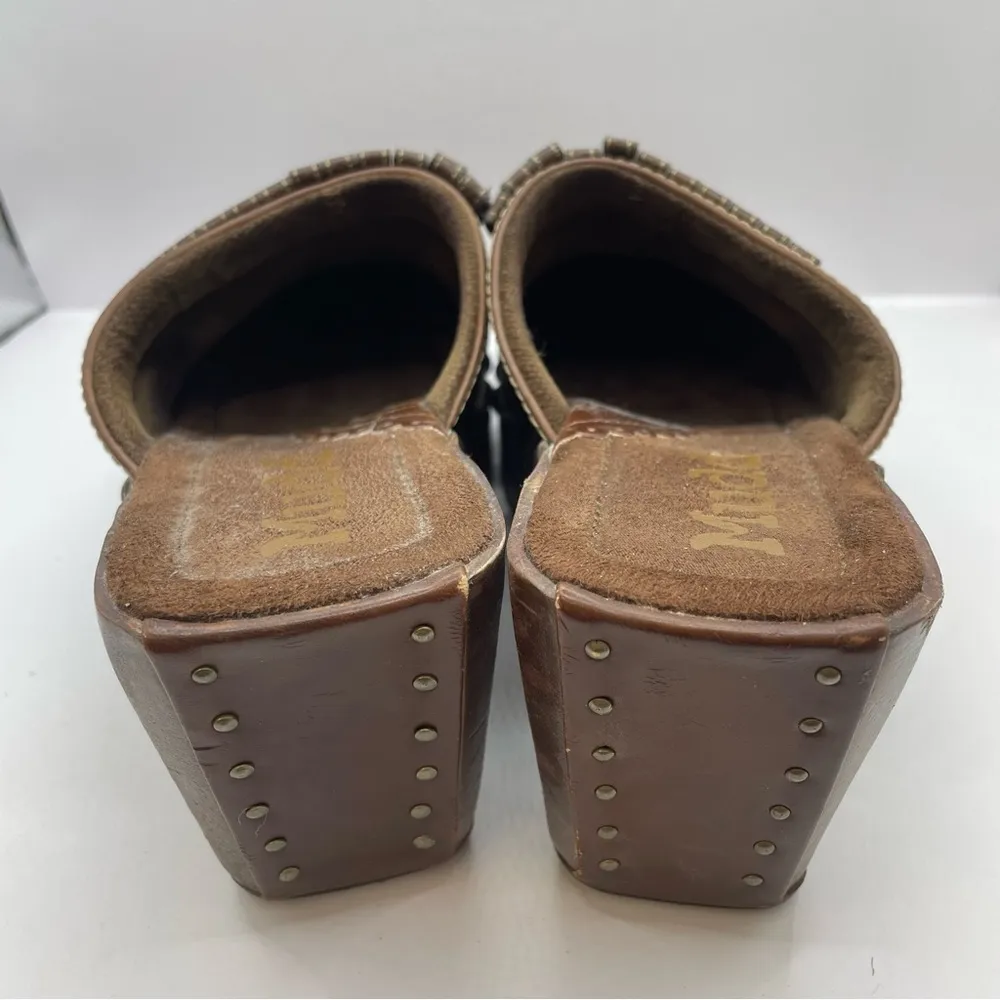 MUDD Vintage Y2K 90’s brown mules size 6 US women tassels wood wedges - Image 4