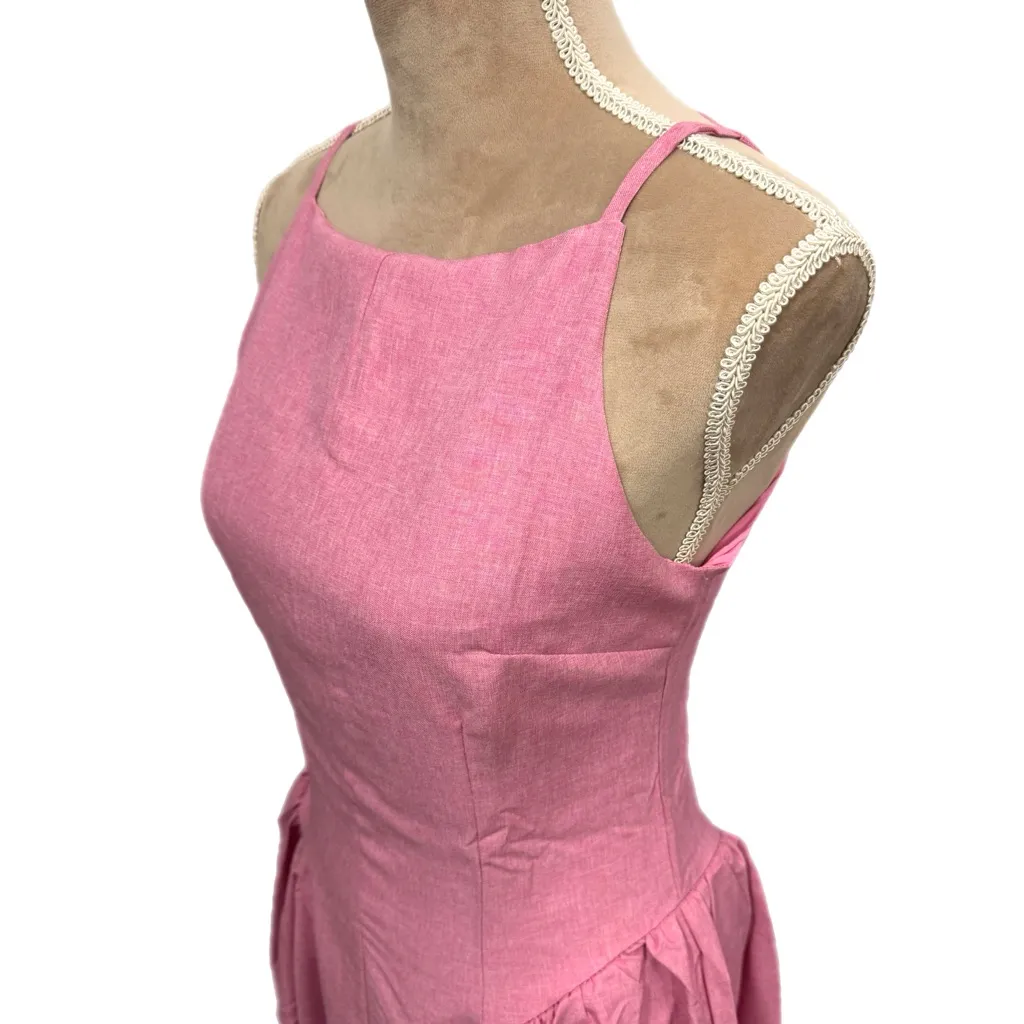 Aveloria Pink Drop Waist Maxi Dress Pleated Skirt Square Neck Size S Small US 4 - Image 5