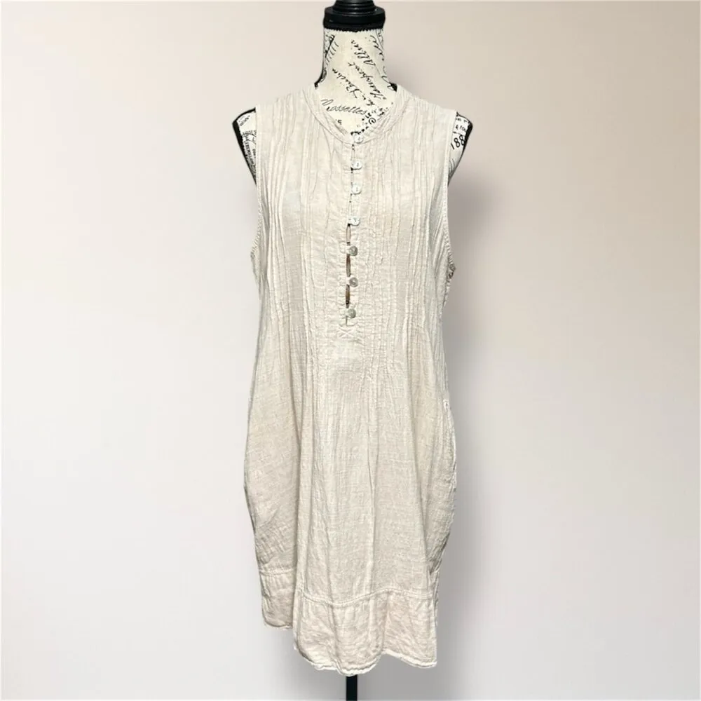 Blanco by Nature L Beige Cotton Mini Dress Sleeveless Boho Coastal Beach Pockets Tan Size L - Image 2