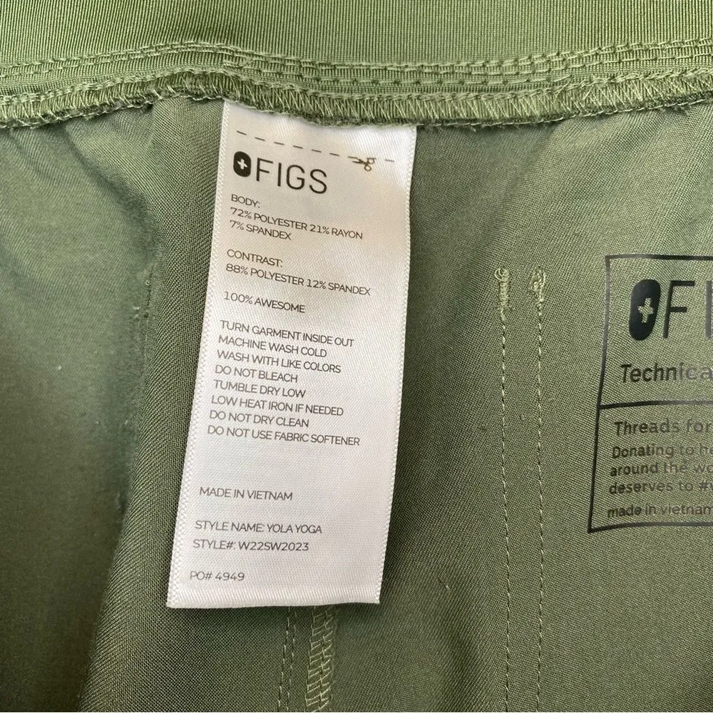 FIGS Yola Skinny Fit Straight Leg 11-Pocket Scrub Pants Moss  Green/Orange Large - Image 5