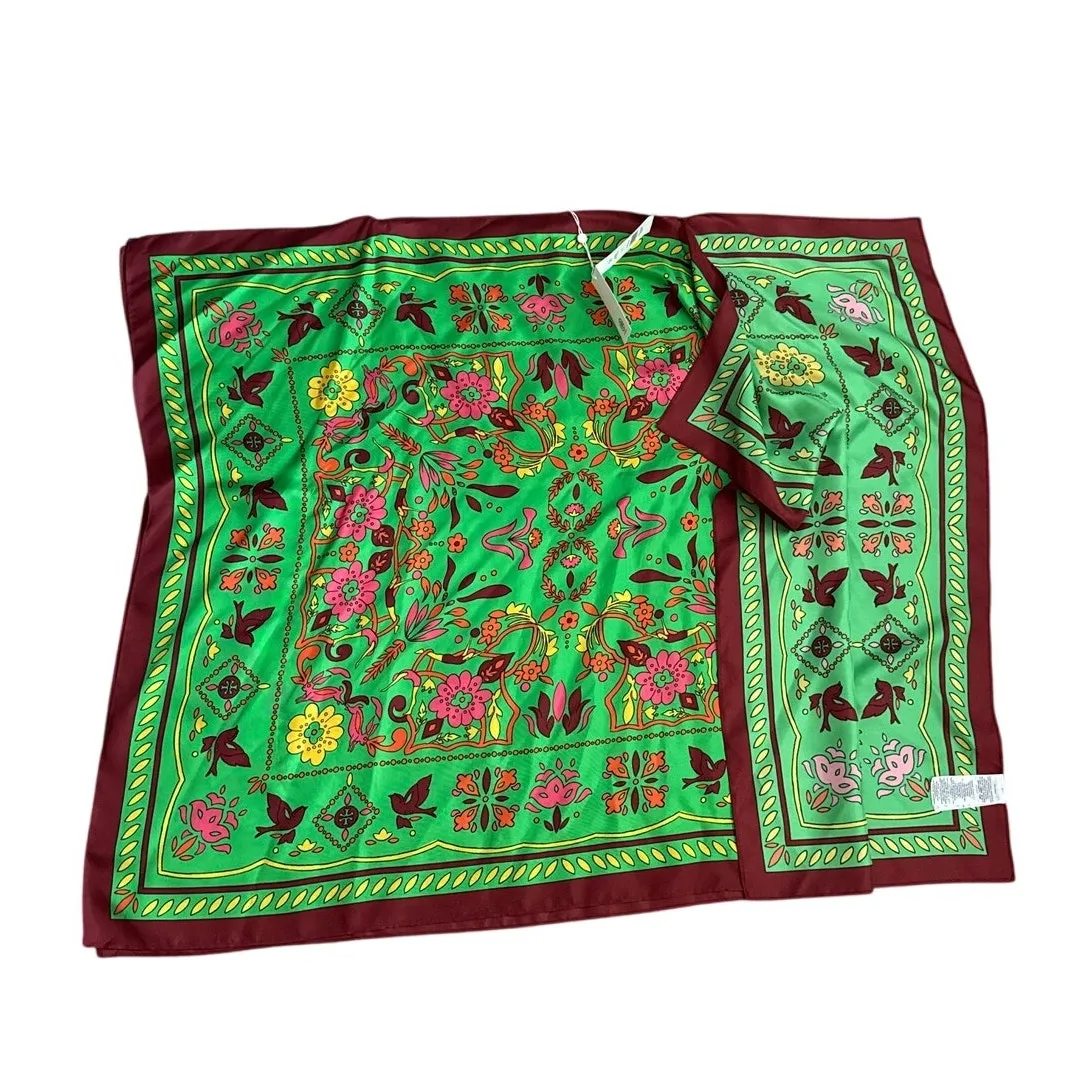 Tory Burch Silk Scarf Caftan Top Green Splash Size Small - Image 10