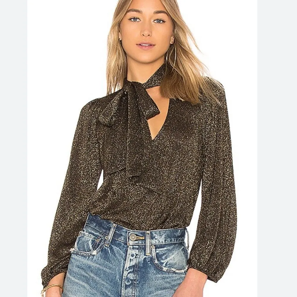 Revolve X Rachel Pally Gold Lurex Scarf Tie Neck Sweater - Image 2