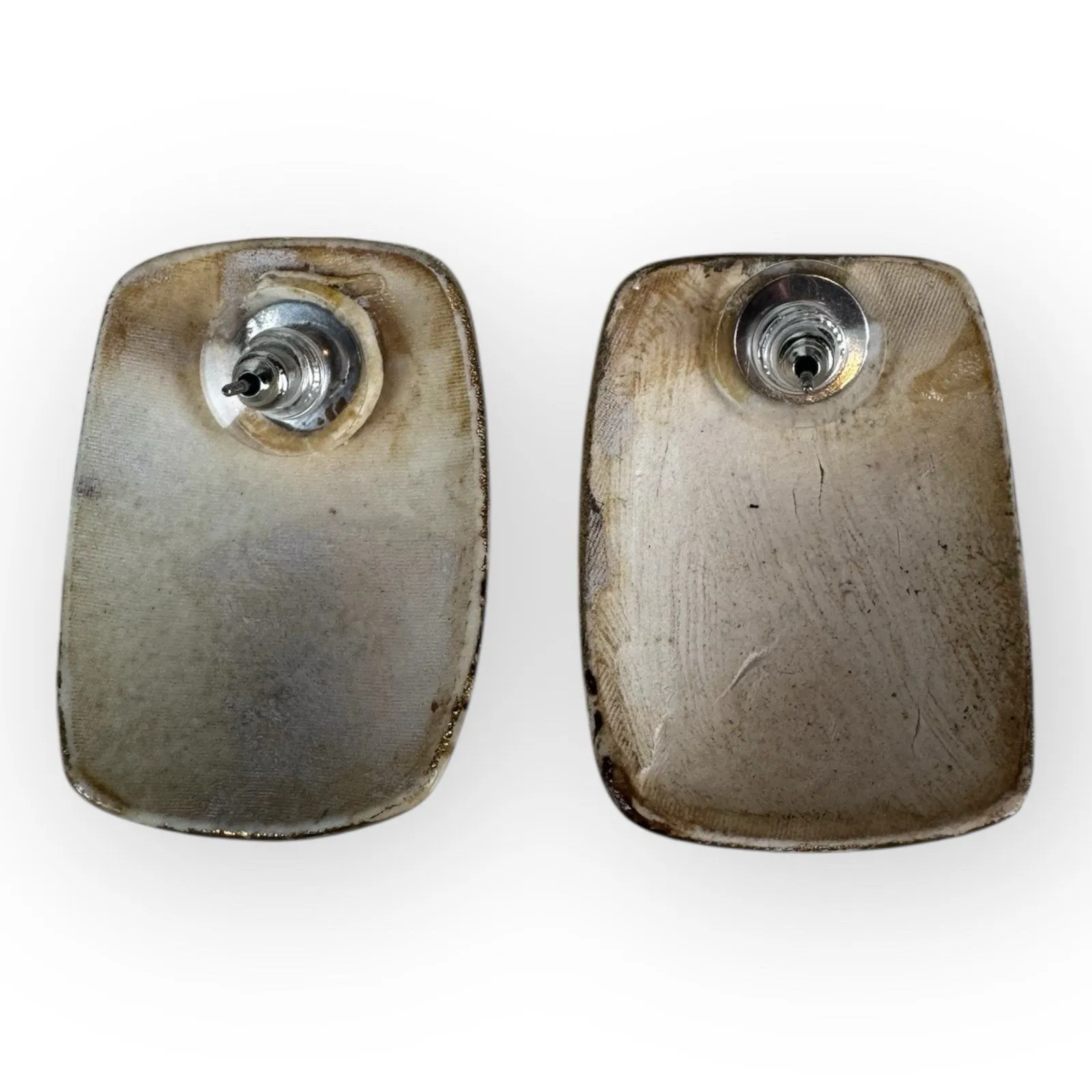 Vintage Abstract Ceramic Statement Earrings With Gold Foil 1” - Image 4