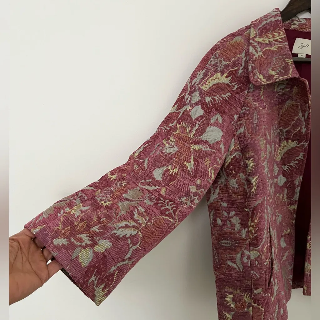 J.JILL Pink Floral Tapestry Retro Jewel Button Detail Classic Blazer Jacket Size M - Image 2