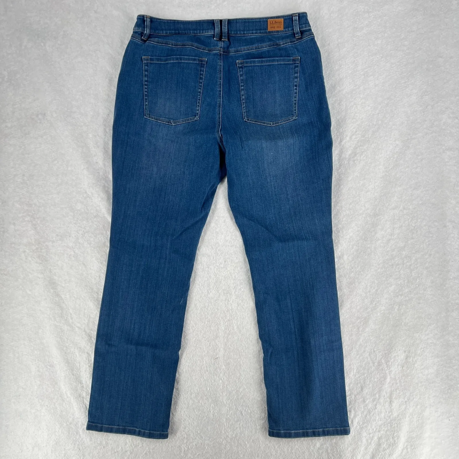 L.L. Bean BeanFlex Jeans Womens 16 Blue Denim Stretch Favorite Fit Straight Leg Size 16P - Image 6