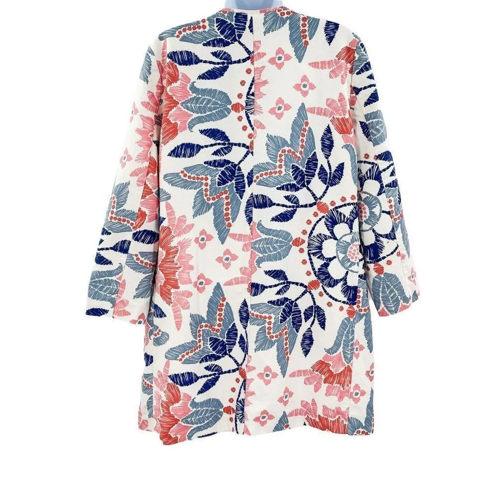 Hinge Floral Linen Blend Open Front Lightweight Blazer Blouse Top - Image 16