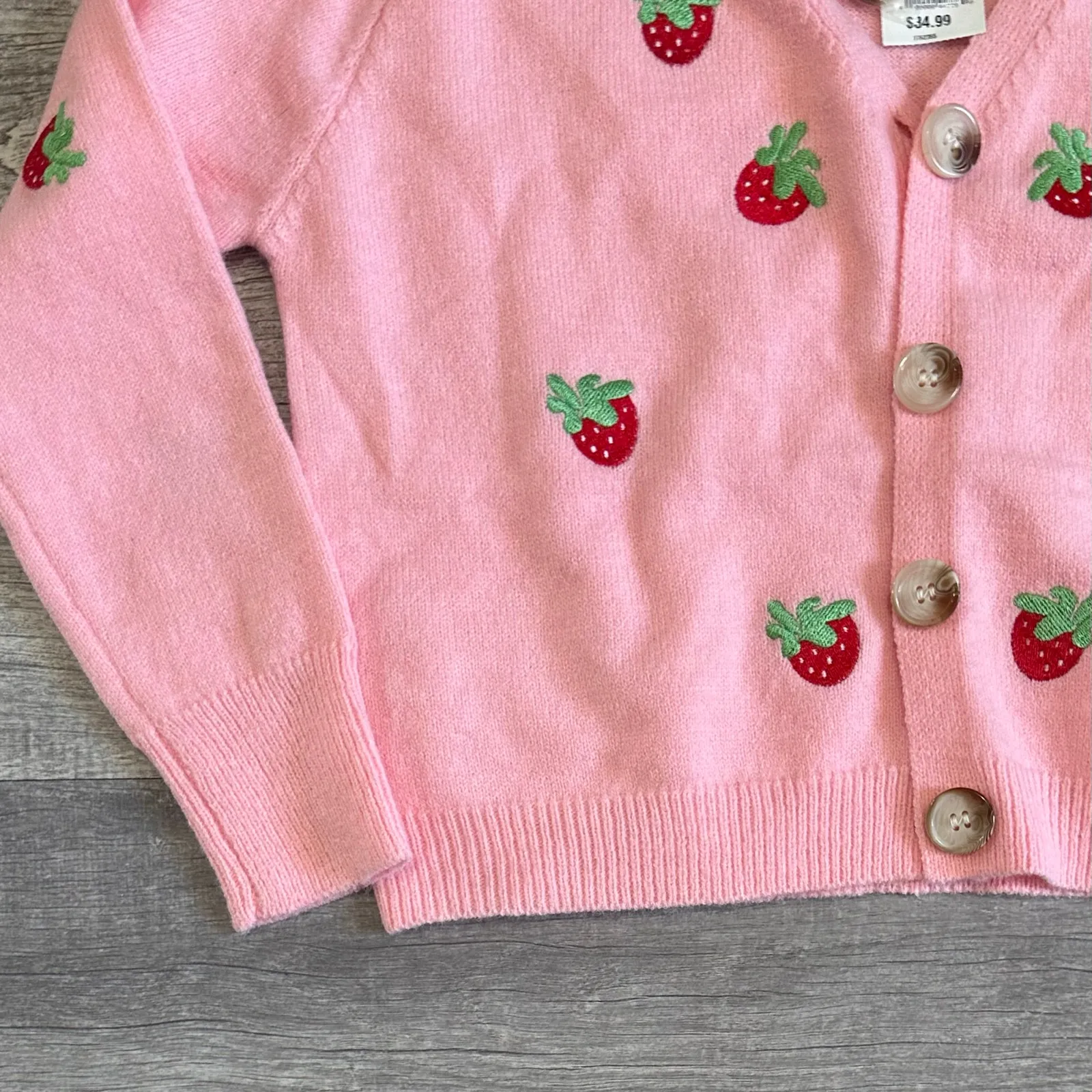 Wowo NEW Embroidered Strawberry Knit Cardigan Womens M Pink Crop Kuwaii Y2K Cute Size M - Image 3