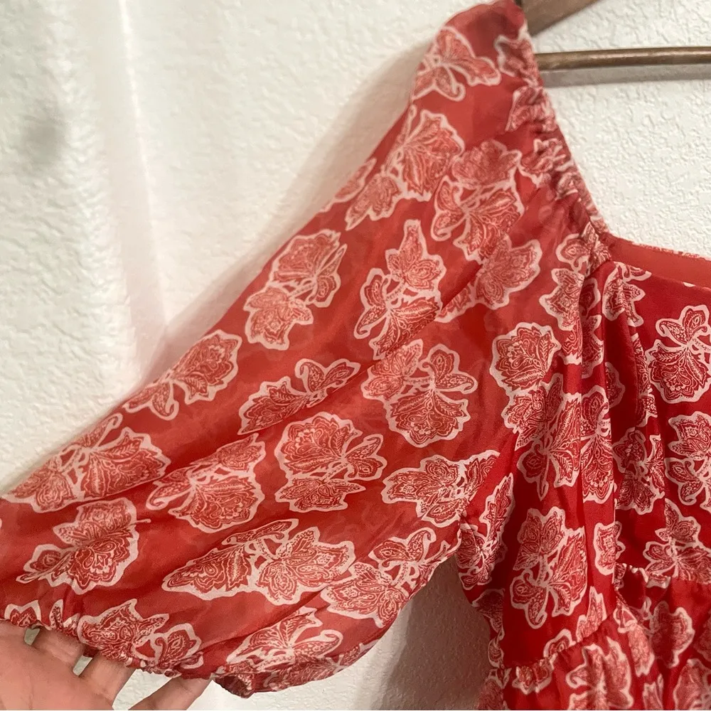 NWT Cato Womens Shirt Blouse Red Floral Babydoll Puff Sleeve Size XL - Image 5