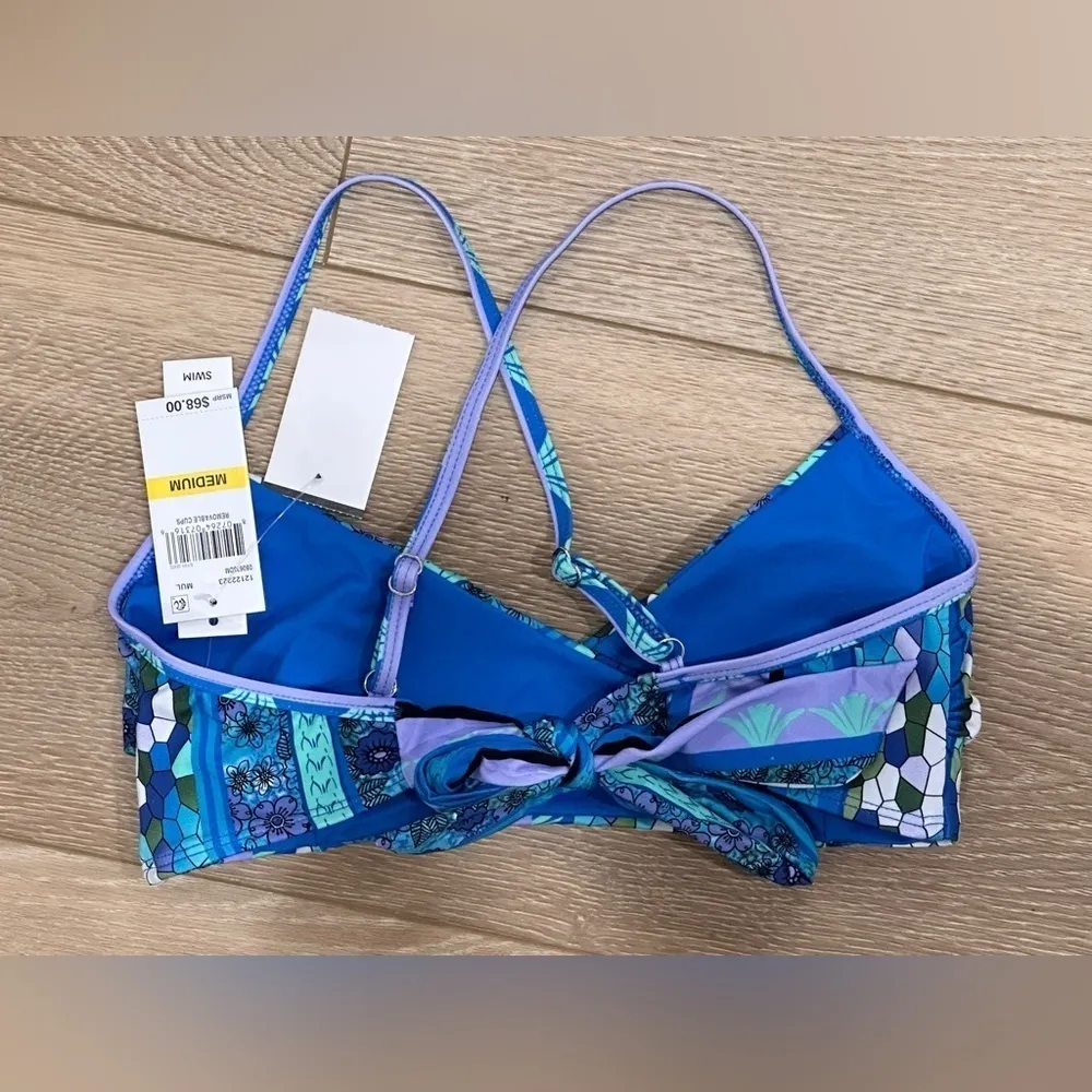 Lucky Brand Bikini Set High Rise Blue Floral Geometric Medium New Beachy Vacay - Image 14