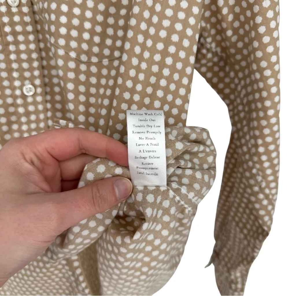 Frank & Eileen Woven Button Up Shirt Camel Tan Messy Dots Medium Casual Luxury - Image 10