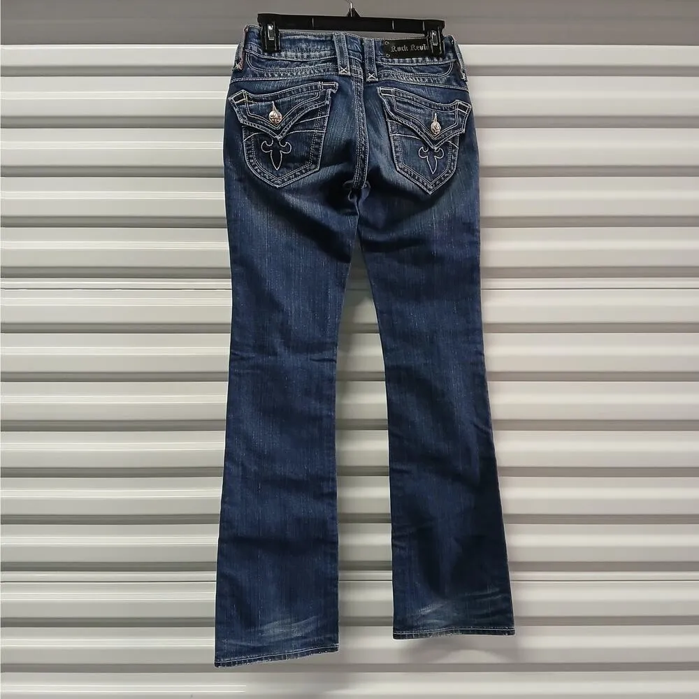 Y2K Rock Revival Chrissie Boot Cut Jeans Women's 26 Low Rise Distressed Denim - Image 2