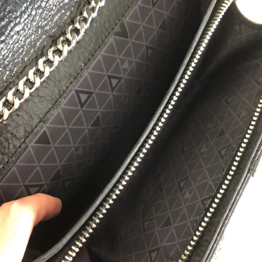 Botkier Black Leather Crossbody Silver Chain Zipper Accent Bag - Image 5