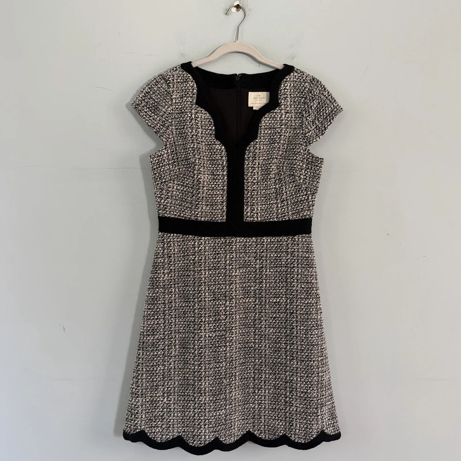 Kate Spade New York Scalloped Tweed Black White Boucle Mini Dress - Image 3