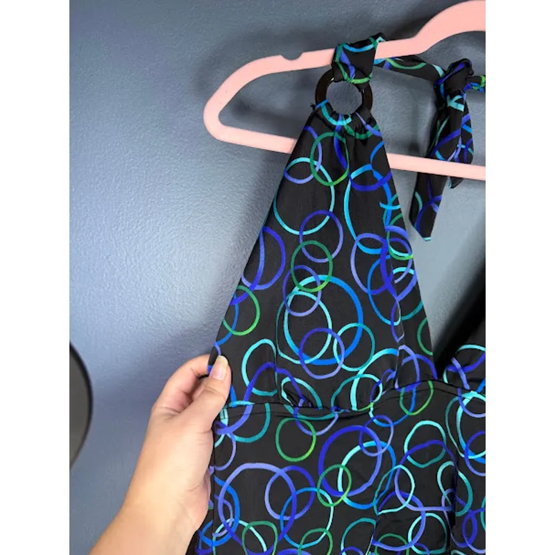 Y2K Halter Top Tankini Women's Size 18 Circle Pattern Princess Diaries Vacation - Image 3