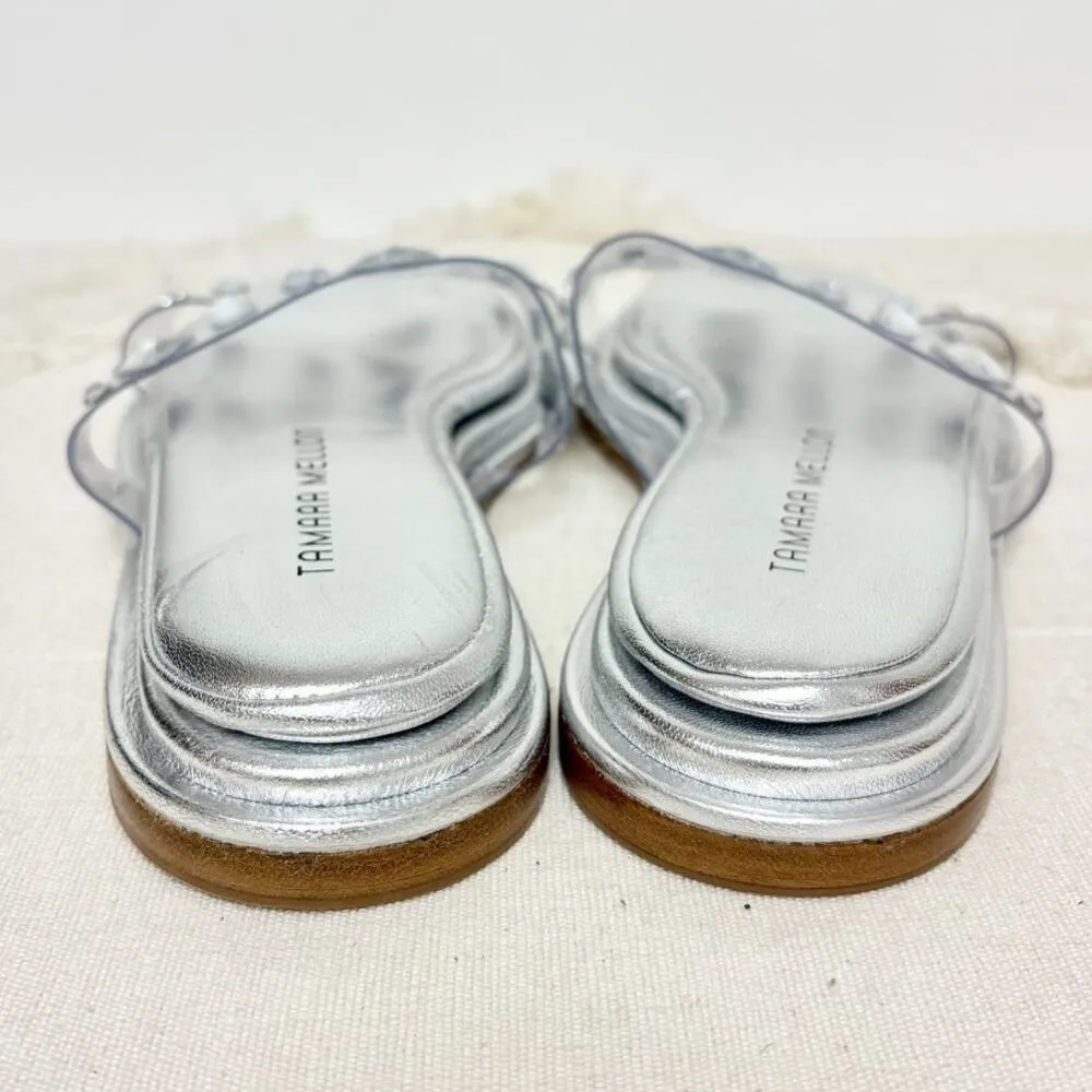 Tamara Mellon Stellaire Flat Slide Sandals Clear And Crystal Silver Women's 37.5 Size 7.5 - Image 6