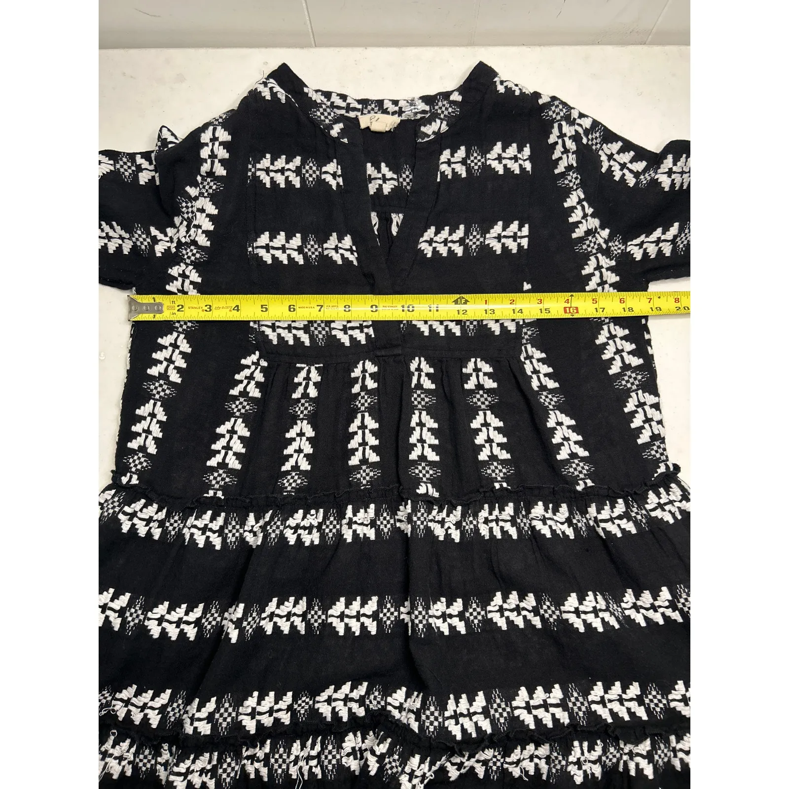 Elan Cotton Cotton Up Babydoll Mini Dress in Black and White. Size S. - Image 6