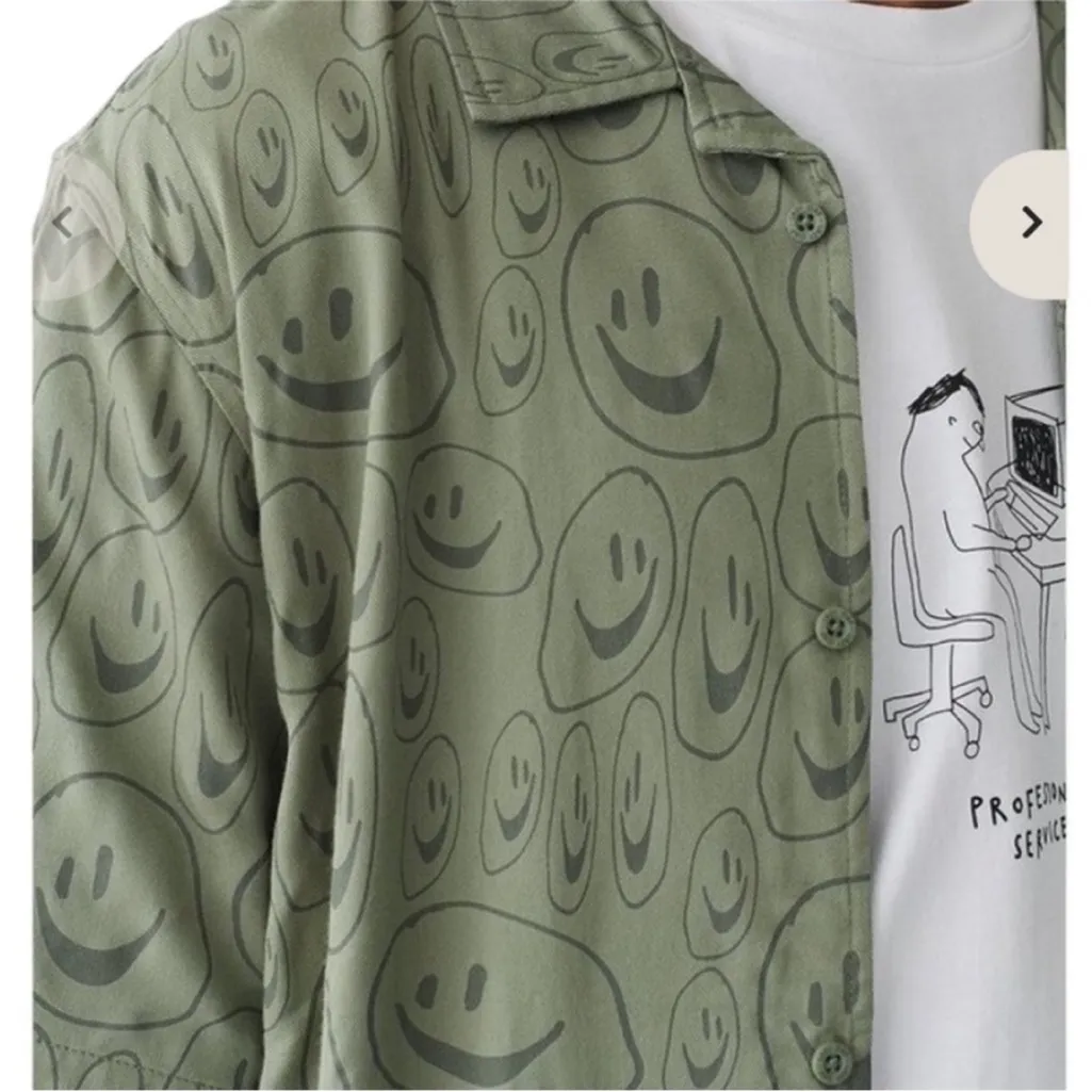 Lazy Oaf Squish Face Bowling Shirt Green viscose unisex Smiley Face - Image 4