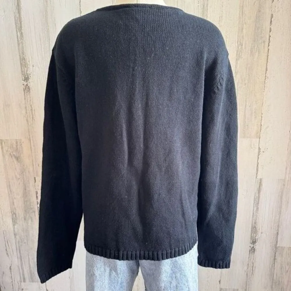 Vintage Fall Sweater leaves berries whimsical large grandma core‎ patchwork Black - Image 3