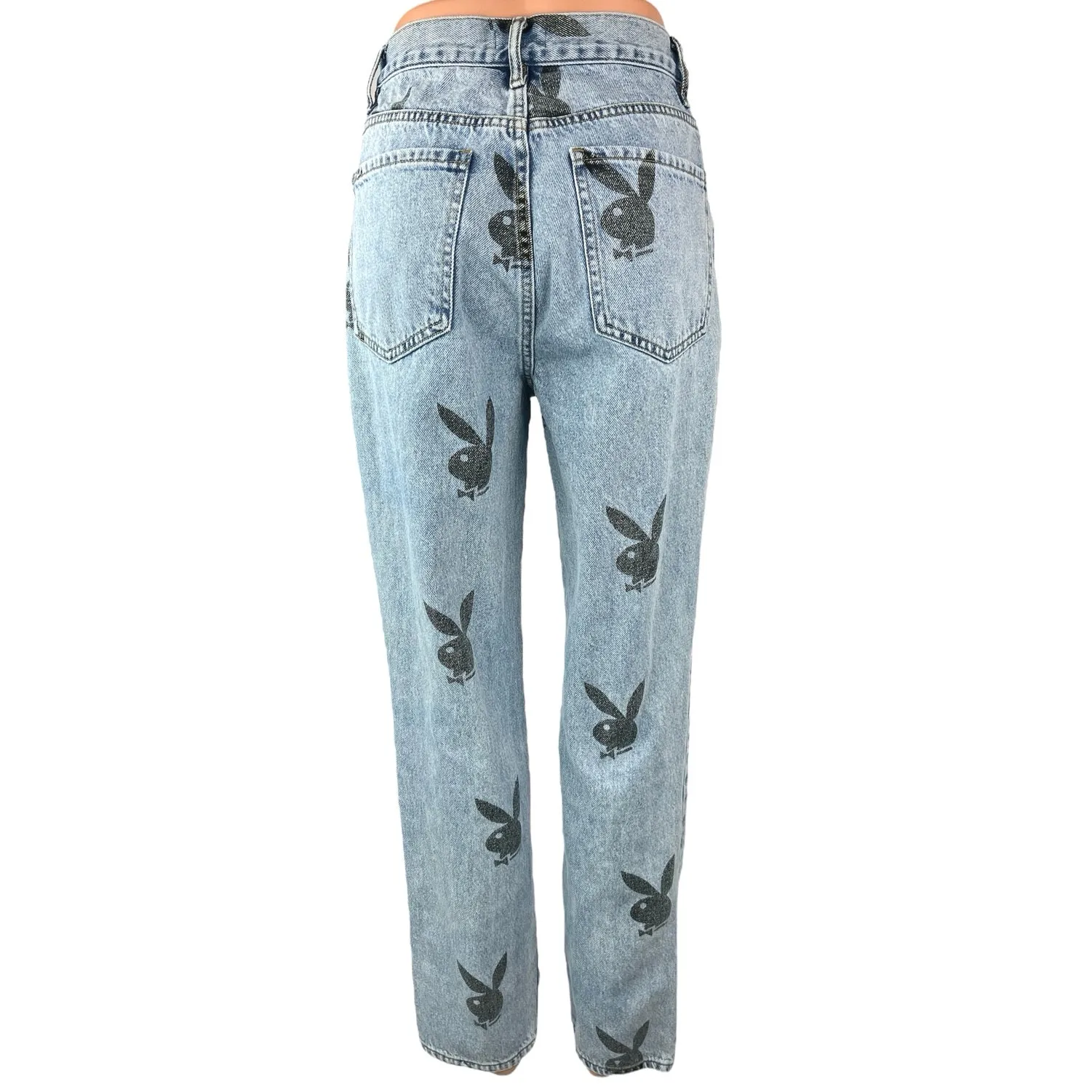 Playboy x PacSun Women's Blue Logo Print High Rise Straight Denim Jeans Size 26 - Image 3