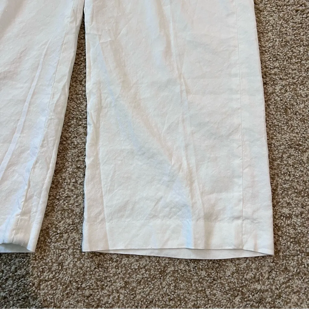 J. Crew White Linen Blend Pants High Rise Wide Leg Size 10 - Image 5