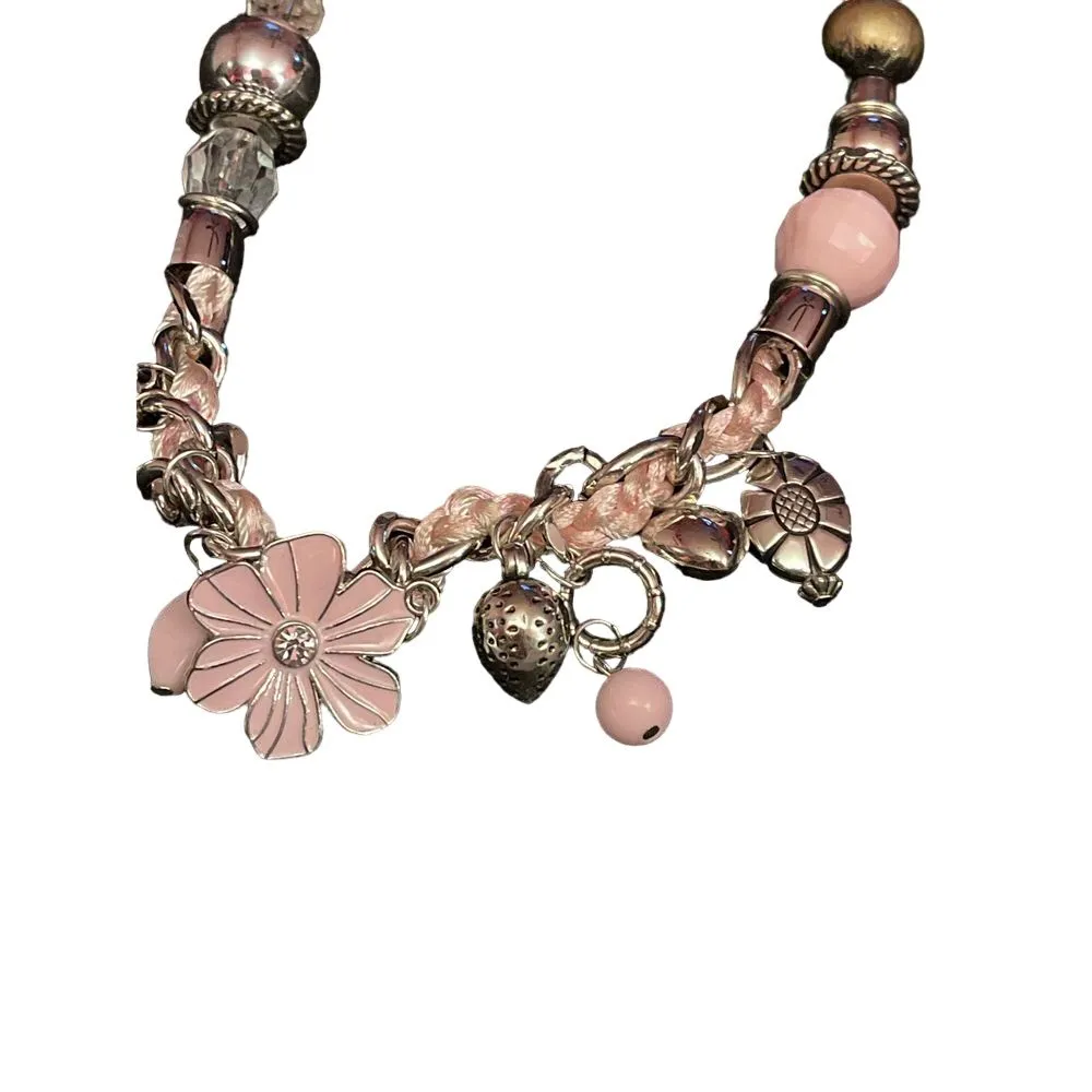 Charming Pink Charm‎ necklace and earrings with Heart Pendant  R-50 - Image 3