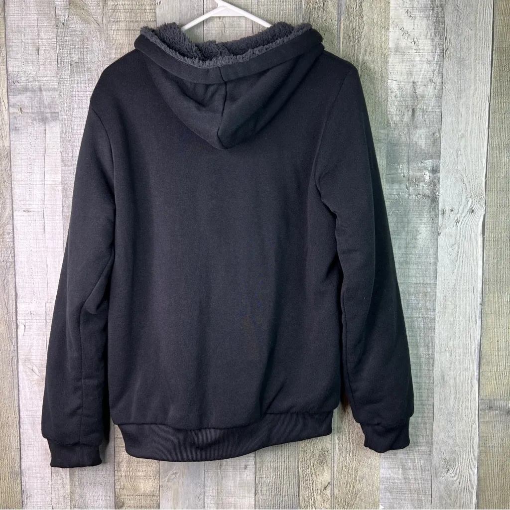 Seven Apparel Black Large Thick Fleece Lined Jacket Long Sleeves Hooded Pockets - Image 2