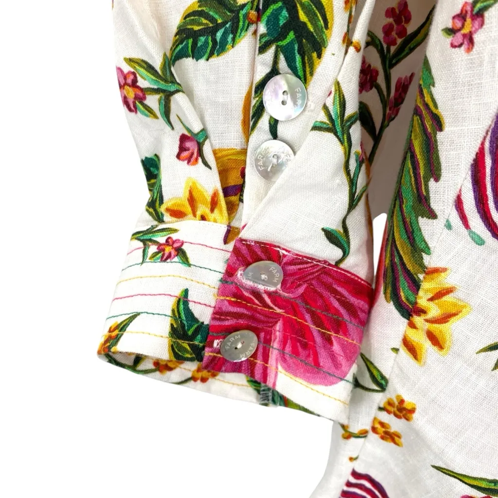 Farm Rio Toucans Garden Linen Halter Jumpsuit Size XL - Image 6