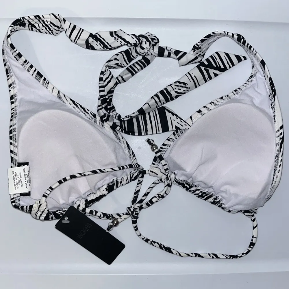 INGEAR Zebra Stripe Black & White Halter String Bikini Set Women’s Large L - Image 9