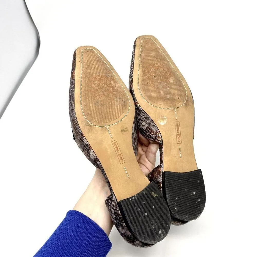 Vince Camuto Brown Copper Snakeskin Print Kordie D'orsay Leather Loafers 6.5 - Image 8