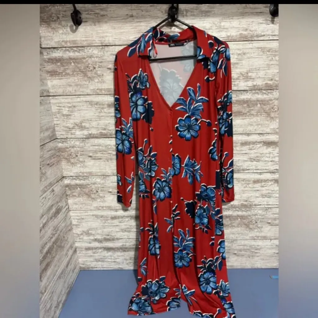 Zara Floral button down midi dress size S - Image 4