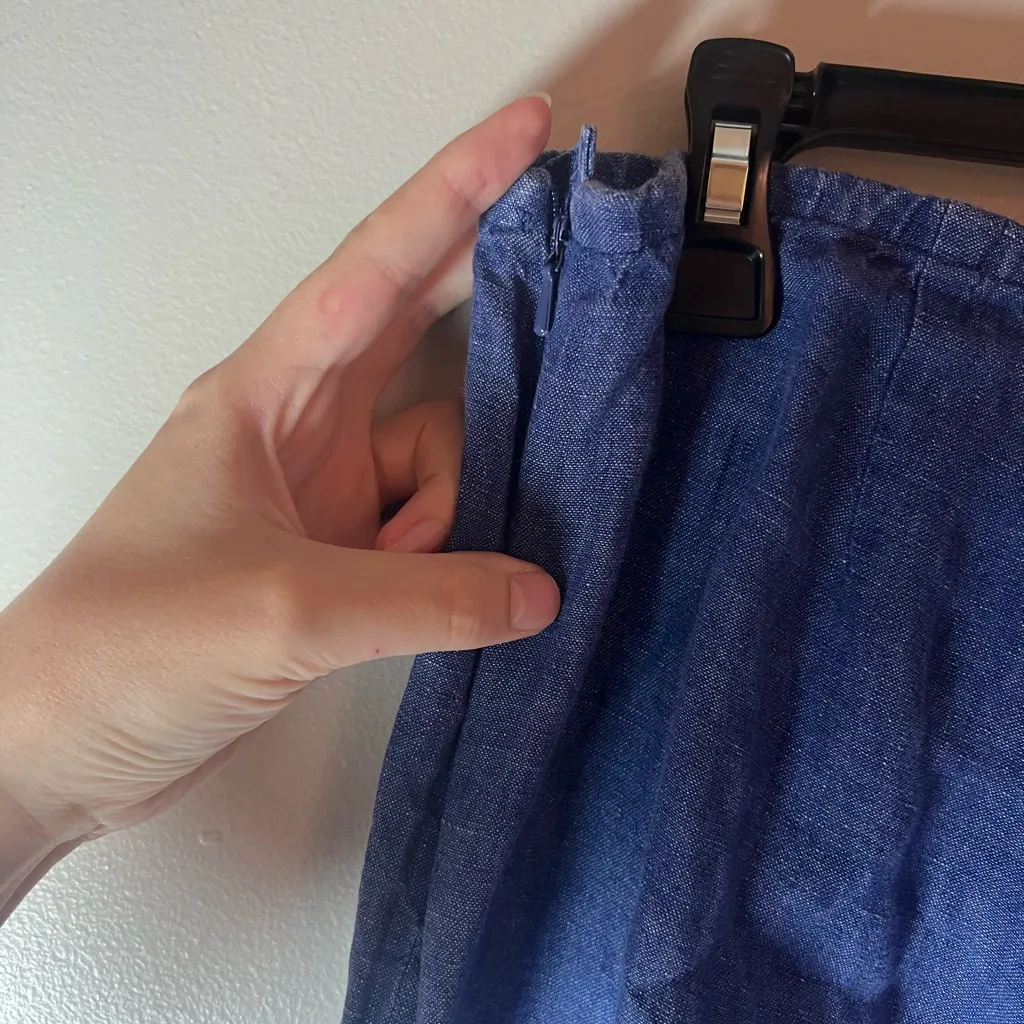 Eileen Fisher 100% Linen Crop Blue Wide Leg Pants Side Zip Lagenlook Sz Petite L - Image 3