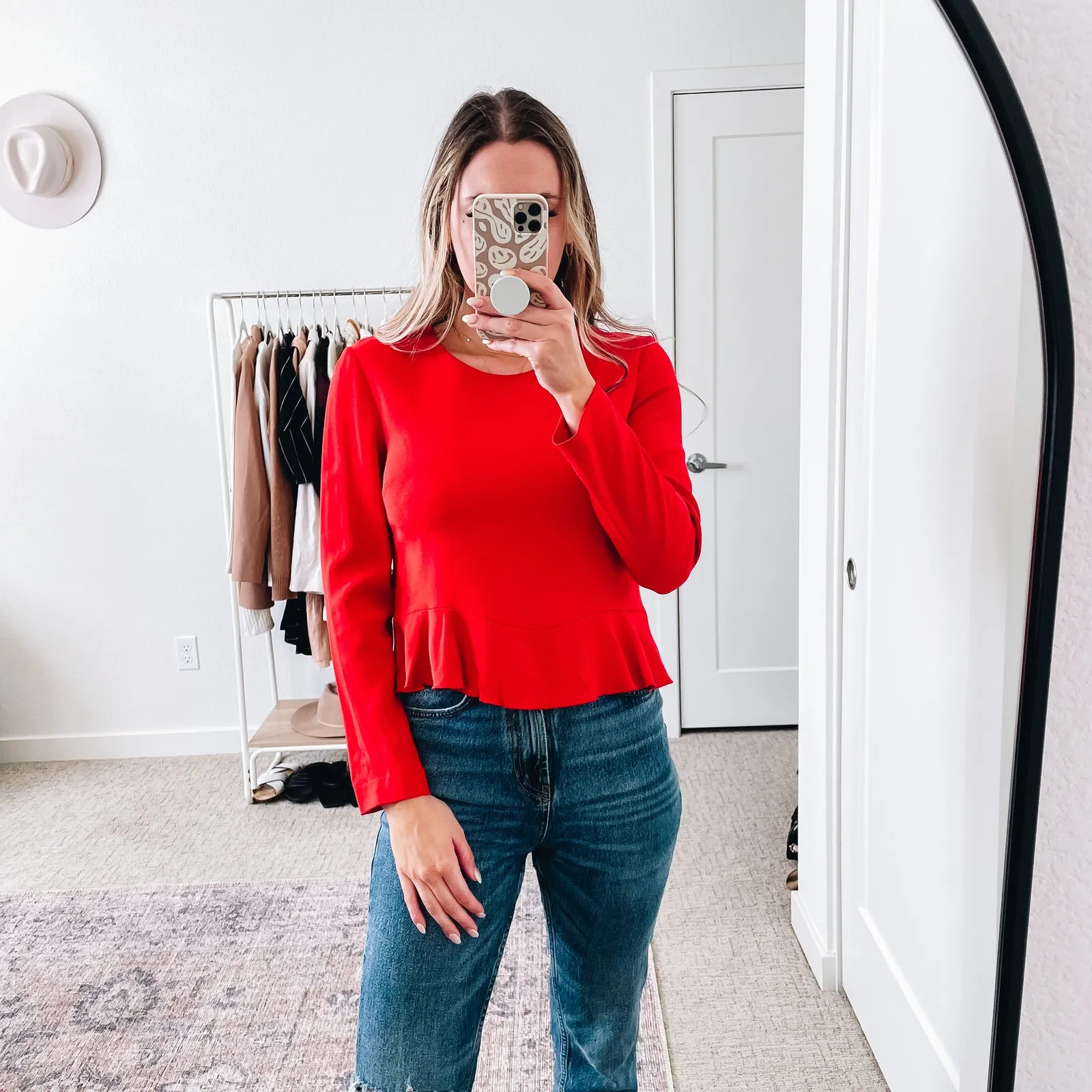 ALC Red Long Sleeve Peplum Ruffle Hem Top - Image 4