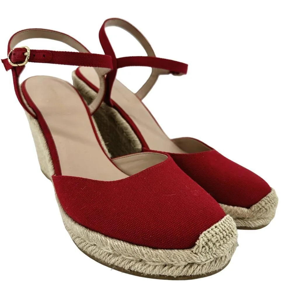Stuart Weitzman Mykonos Sandals Closed-toe Espadrille Wedge Ankle Strap Red 10 - Image 2