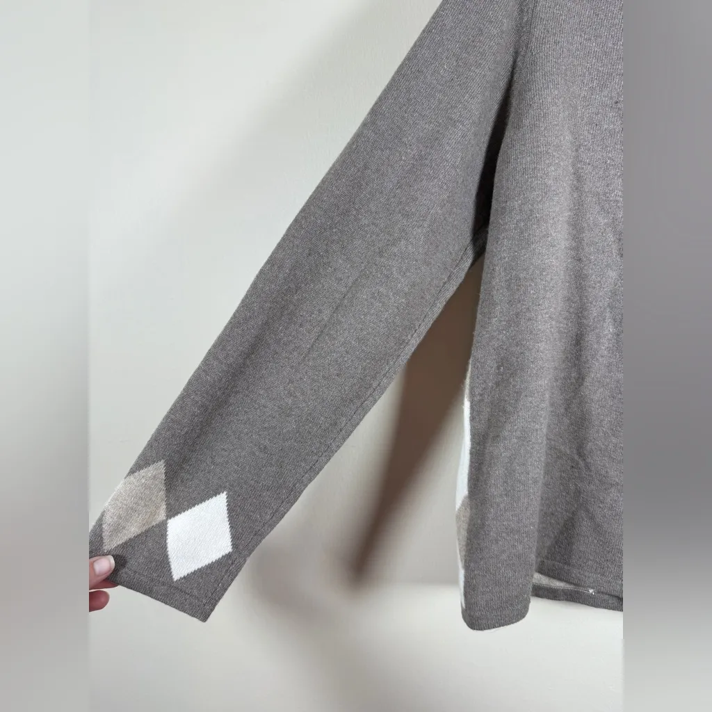 Charter Club Tan and Gray Argyle Cashmere Cardigan sz M Academia Preppy Light - Image 10