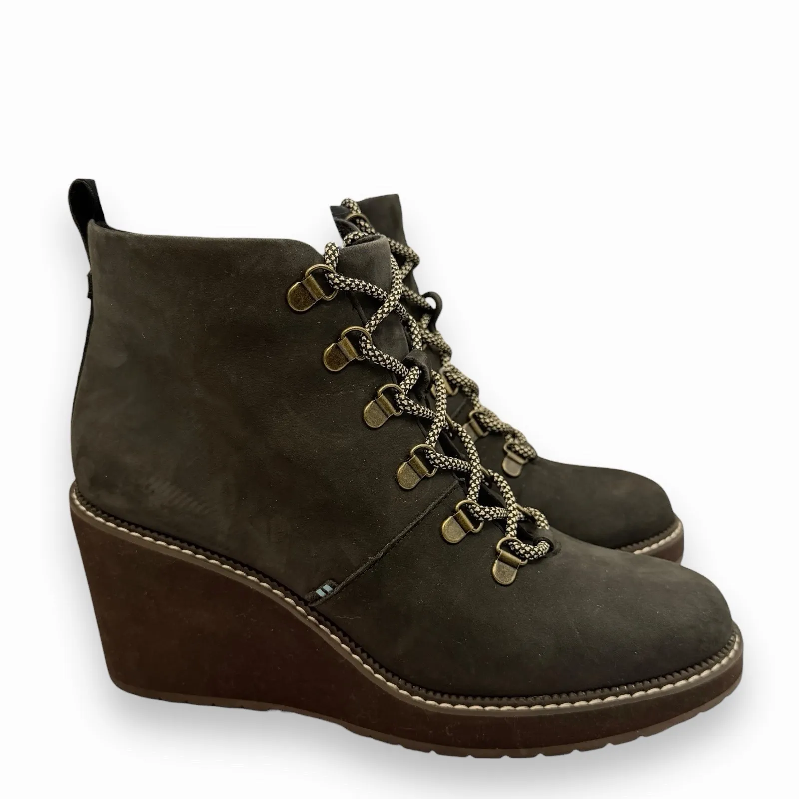 TOMS Melrose Waterproof Black Leather Wedge Heel Ankle Boots 10015837 Women 9.5 - Image 3