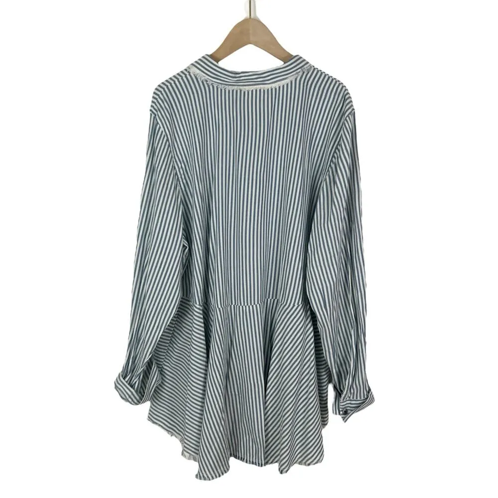 NWT True Craft Ruffled Blue & White Striped Button Front Shirt Size 1X - Image 2