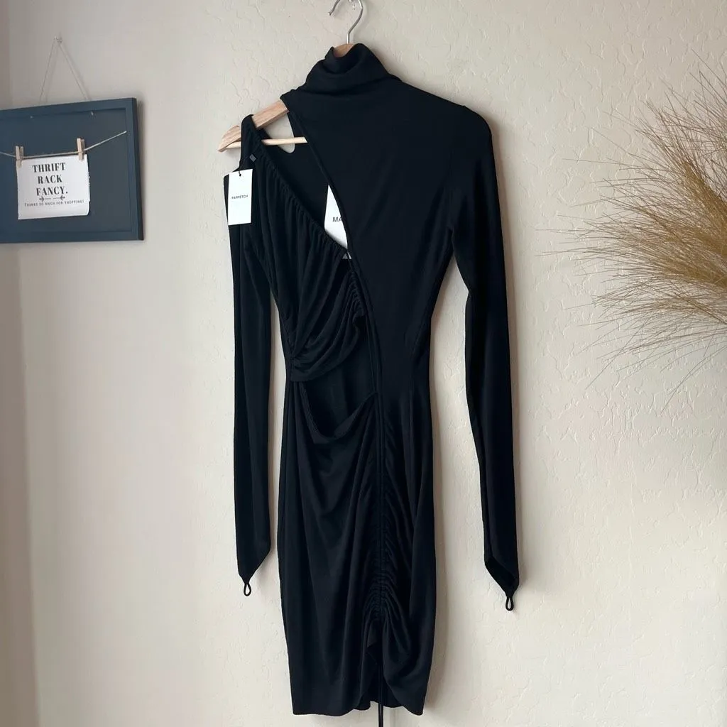 NEW Manuri Dress Black Ruched Cut Out Turtleneck Long Sleeve Mini Dress‎ Size XS - Image 4