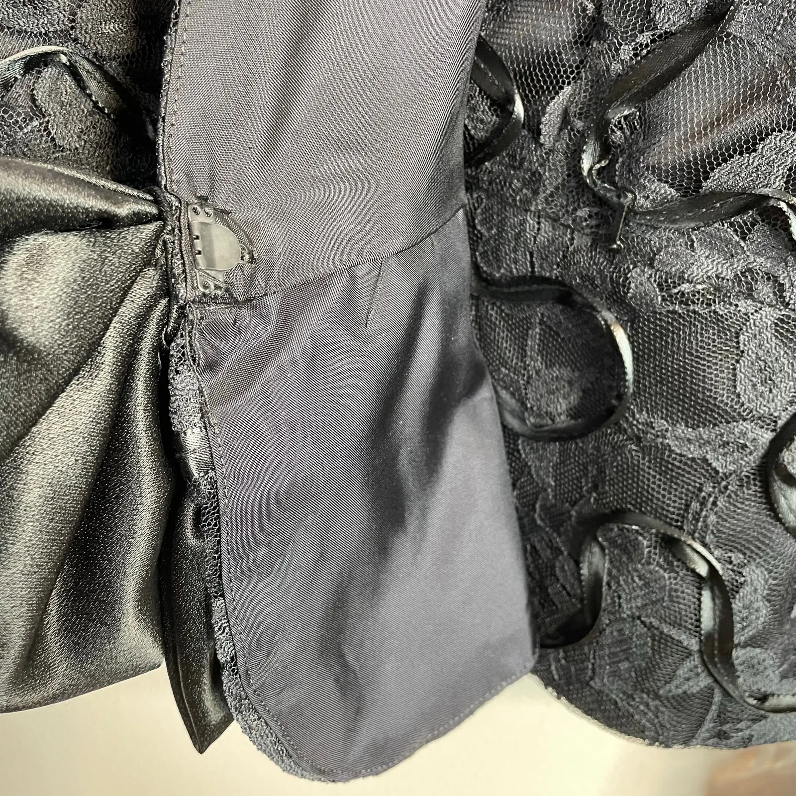 Vintage Patra Black Lace Ribbon Soutache Mesh Fitted Jacket Puff Shoulders Bow 6 - Image 6