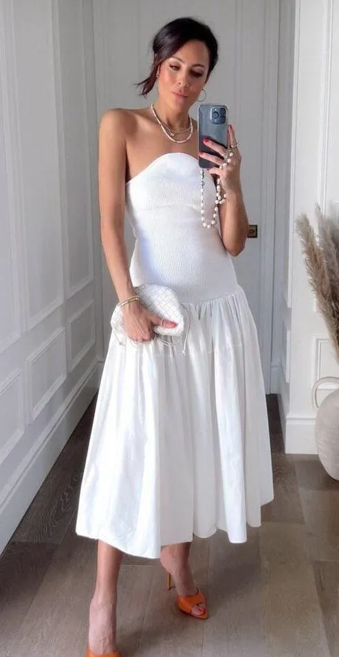 Alexis Kamali Dress stretch white midi aline bride bridal size large L - Image 15