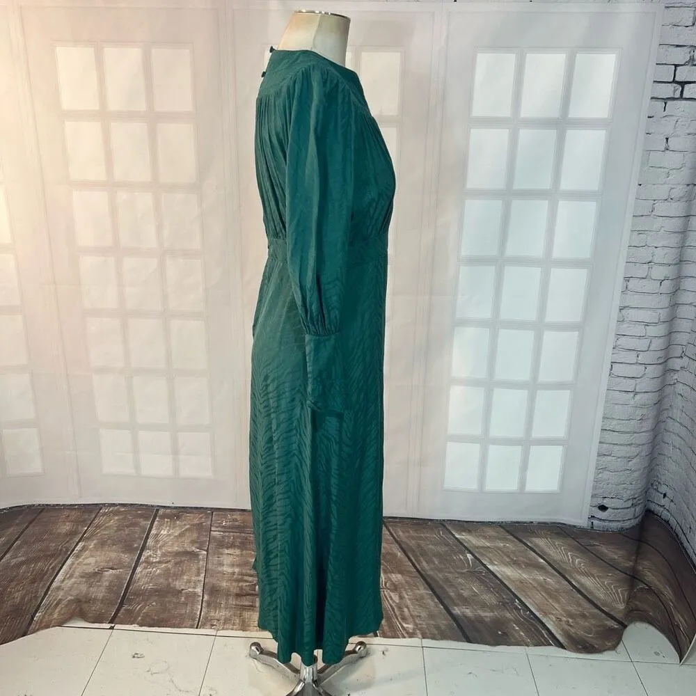 Topshop Green Balloon Long Sleeve Fallen Jacquard Slit Midi Dress Size 6 - Image 8