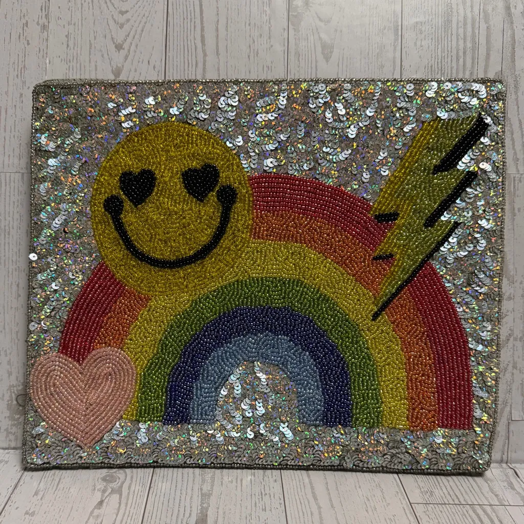 St. Xavier Emoji Icons Rainbow Sequin Beaded Convertible Crossbody Clutch Bag Pink - Image 2