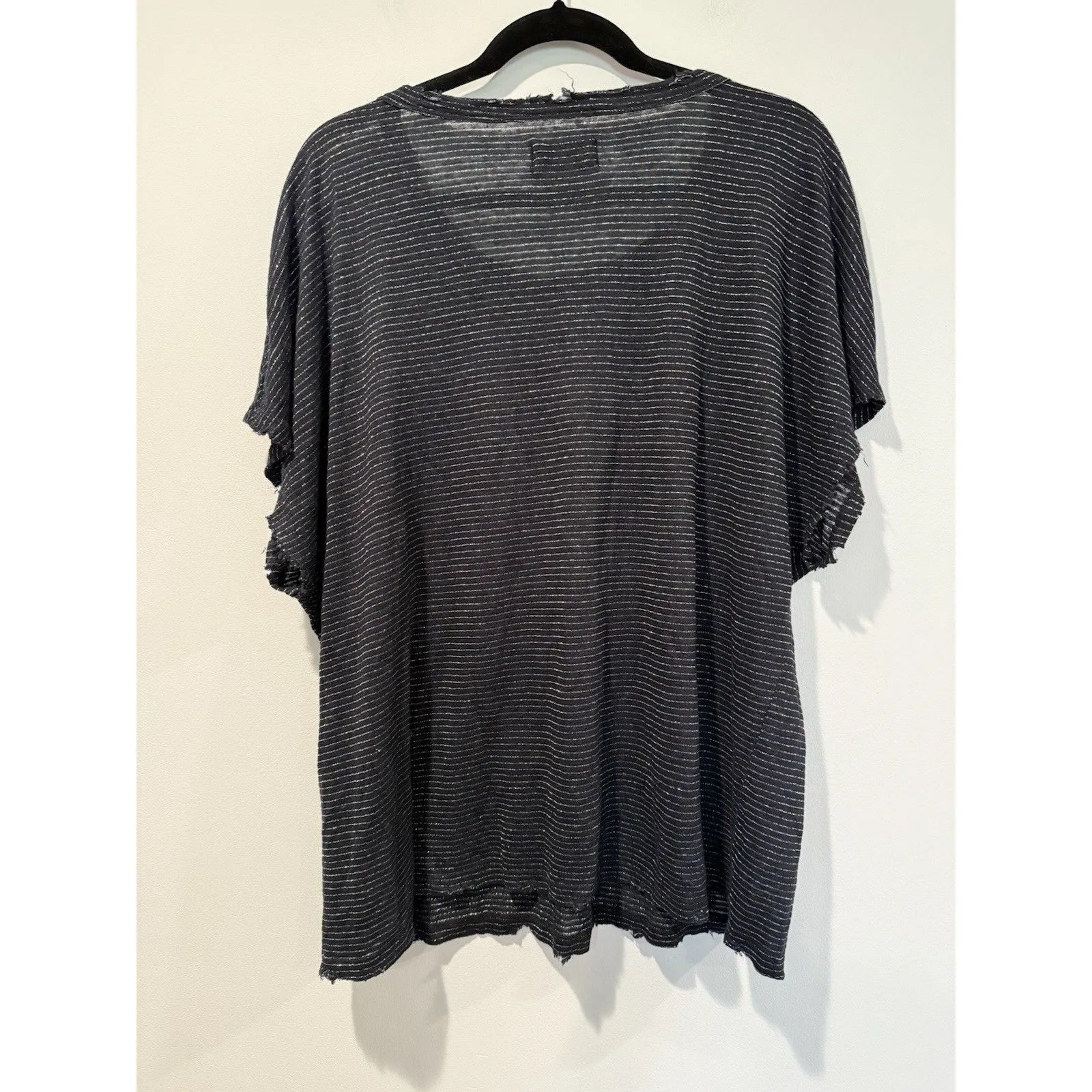 RtA Top Womens Large Black Striped Punk Grunge Frayed Distressed Sheer Linen - Image 2