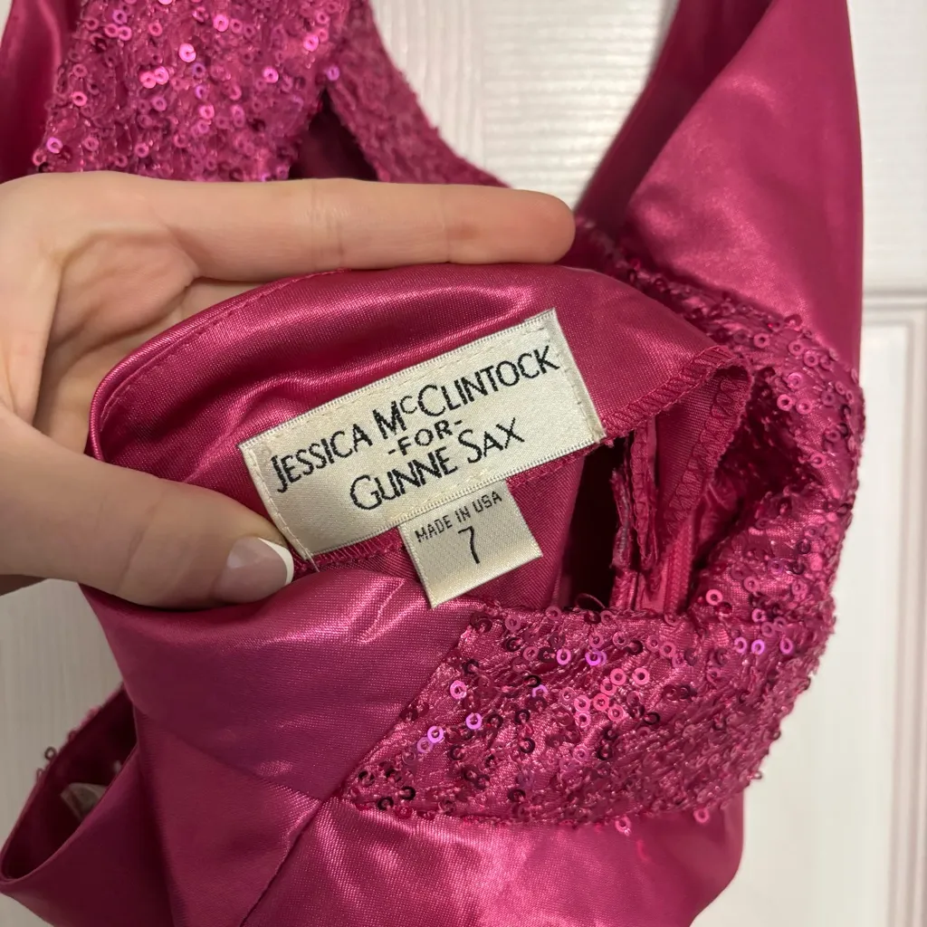 Vintage Y2K Gunne Sax Pink Maxi Sparkly Dress - Image 5