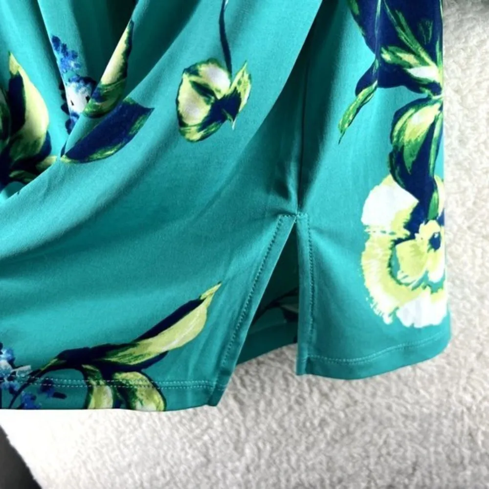 Susan Graver Womens Tops Size M Liquid Knit Floral Print‎ Chiffon Trim Blouse - Image 7