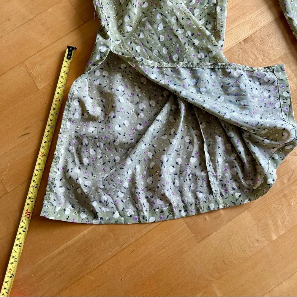 SHEIN Floral, Wide, Split Leg Flowy Pants, Matching Belt, Green, White, Size XS - Image 14